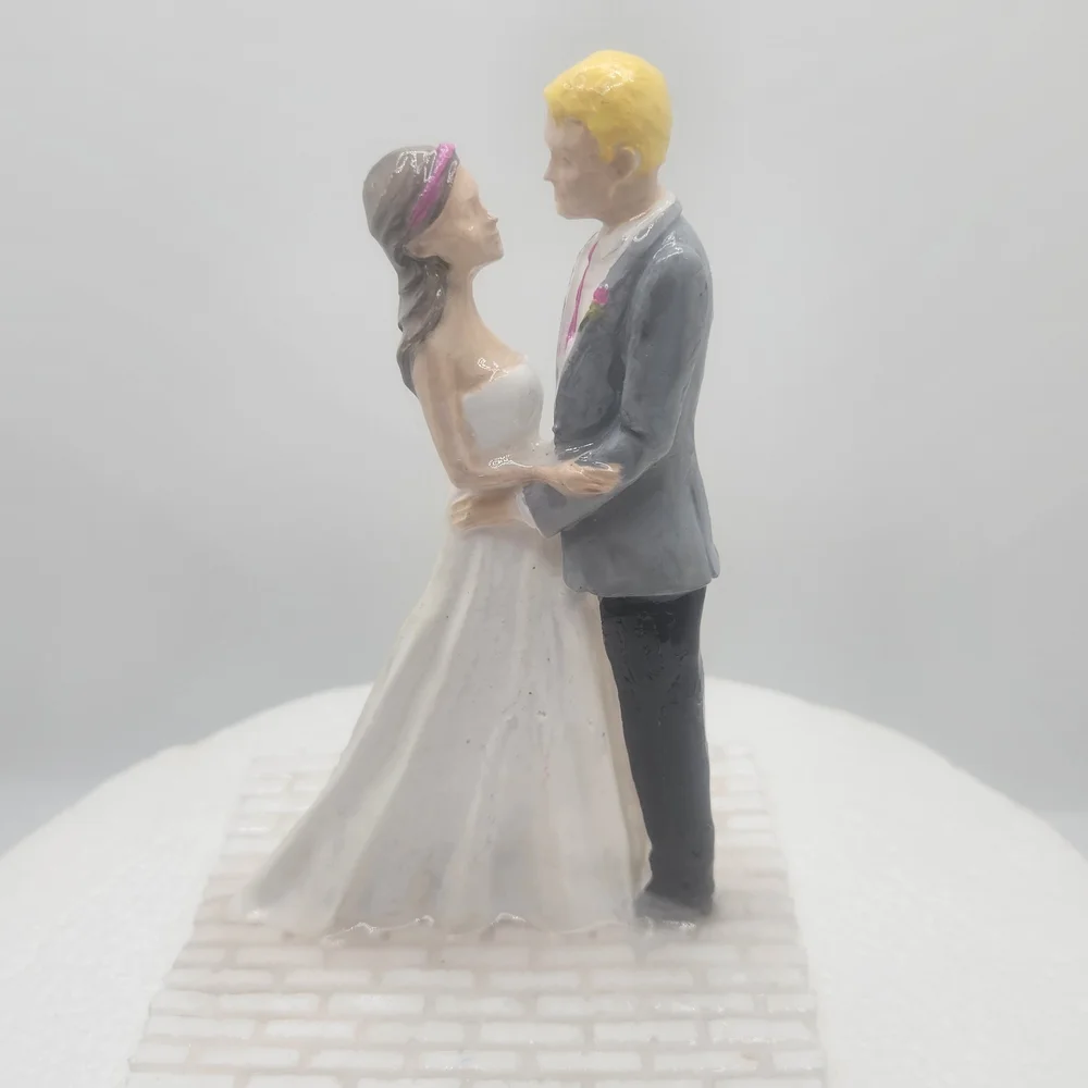 Hand Crafted Wedding Cake Topper with Pink and Gray Accents